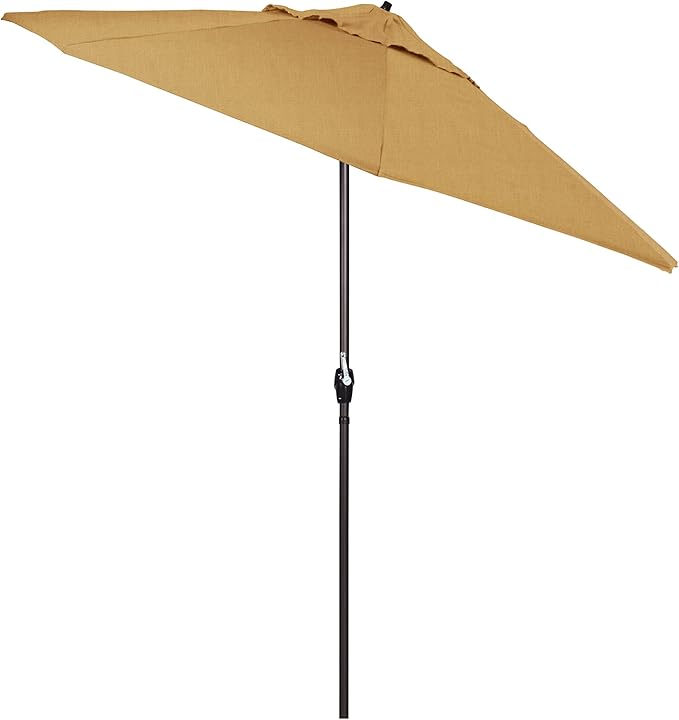 California Umbrella 7.5' Round Sunbrella Aluminum Outdoor Deck, Pool or Patio Umbrella, Crank Lift, Auto Tilt, Bronze Pole, Wheat