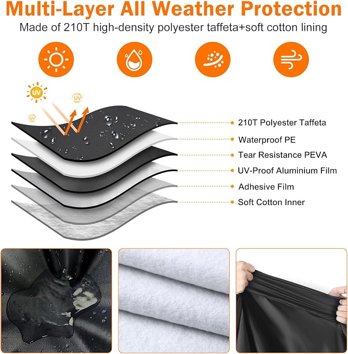 Waterproof 10 FT Hammock Cover, 210T Sun Rain UV Dust Snow Protection Outdoor Hammock Covers with Windproof Straps & Soft Cotton Lining for 10ft Stand