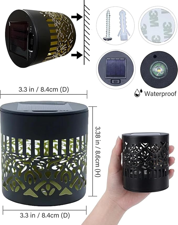 DDRIC Decorative Solar Mandala Lights, Metal Solar Powered Outdoor Wall Sconces, Waterproof Step Lights, Warm Yellow Glow, for Garden Fence Patio Deck Yard Decor (3PCS)