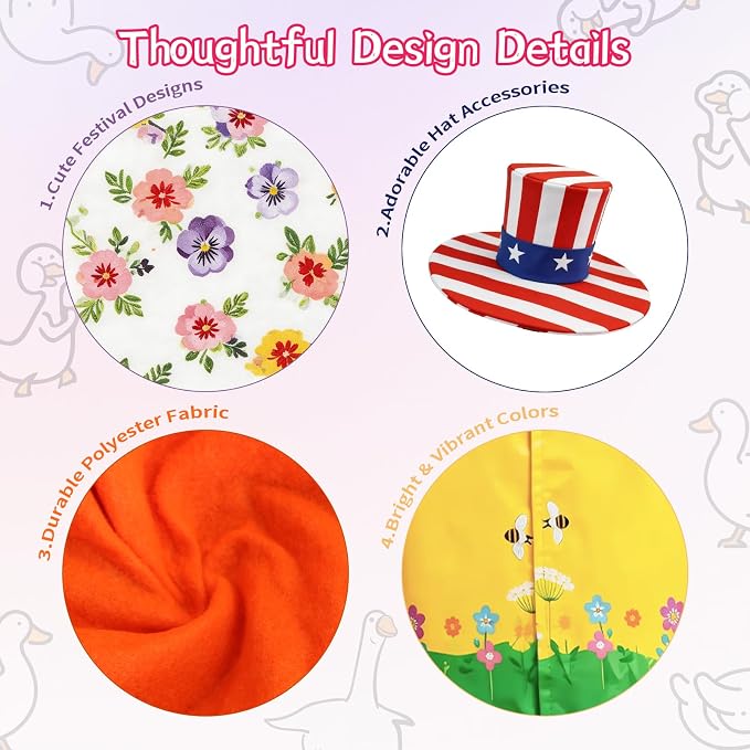 10 Set Porch Goose Outfits for 23" Lawn Goose Statue,All Seasons Goose Clothes Bundle with Valentine St Patrick Easter Spring Floral Raincoat Summer Patriotic Halloween Thanksgiving Christmas Costumes