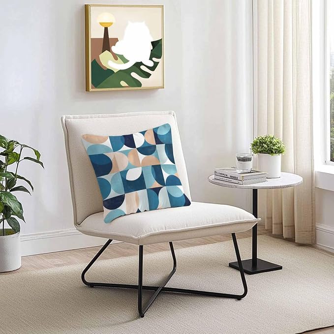 Vandarllin Outdoor Throw Pillows Covers 16x16 inch Set of 2 Waterproof Mid Century Geometric Decorative Zippered Cushion Covers for Patio Furniture, Abstract Modern Blue Lumbar Pillowcases