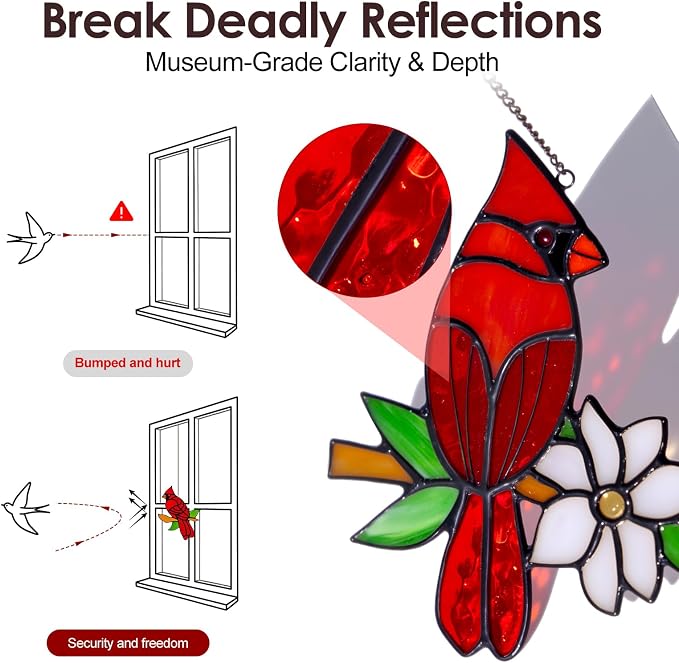 2 Pcs Cardinal Stained Glass Window Hanging Suncatchers, Sympathy Gifts for Loss of Loved One, Unique Nana Grandma Memorial Gift, Bird Decor & Christmas Ornament (6 Inch)