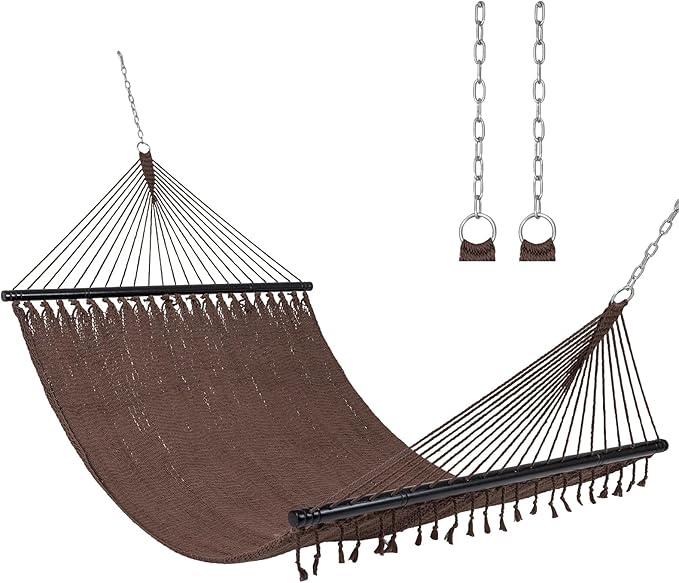 Tangkula 10.5FT Caribbean Double Hammock, Heavy Duty Portable Hammock with Curved Spreader Bars, Soft-Spun Polyester Rope, 2 Person Outdoor Hammocks for Outside, 600 lbs Max Load