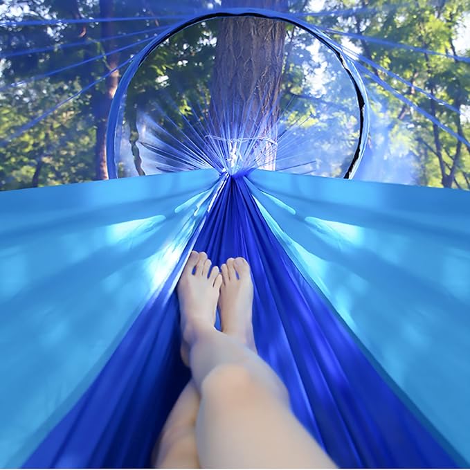 LFL Camping Hammock with Mosquito Net, Hammocks with Net, 1 & 2 Persons Outdoor Portable Tree Straps Swing Hammock, Nylon Parachute Outside Material Hammocks with Bug Net, Blue