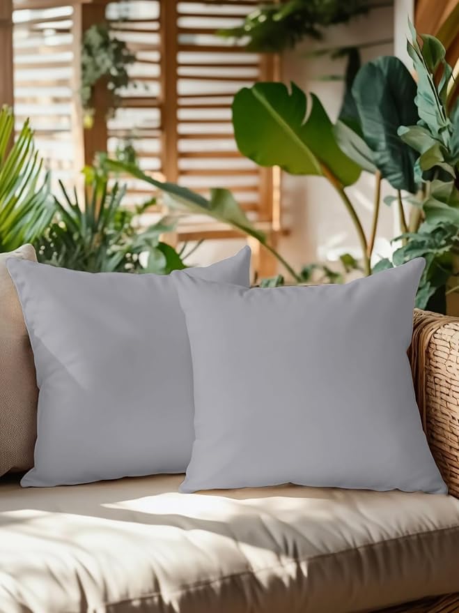 Vandarllin Waterproof Outdoor Pillow Set of 2 Solid Color Decorative Throw Pillows Cover & Insert 18x18 Inch Pillowcase Grey Square Pillows for Couch Sofa Bed Patio Furniture Indoor Outdoor
