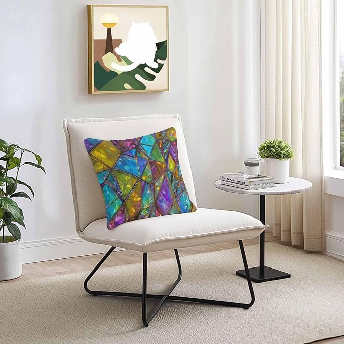 Abstract Geometric Outdoor Waterproof Pillow Covers Set of 2, Rainbow Gradient Crystal Color Blocks Modern Pillowcase Decorative Throw Cushion Cases for Patio Garden Couch 26 x 26 Inches