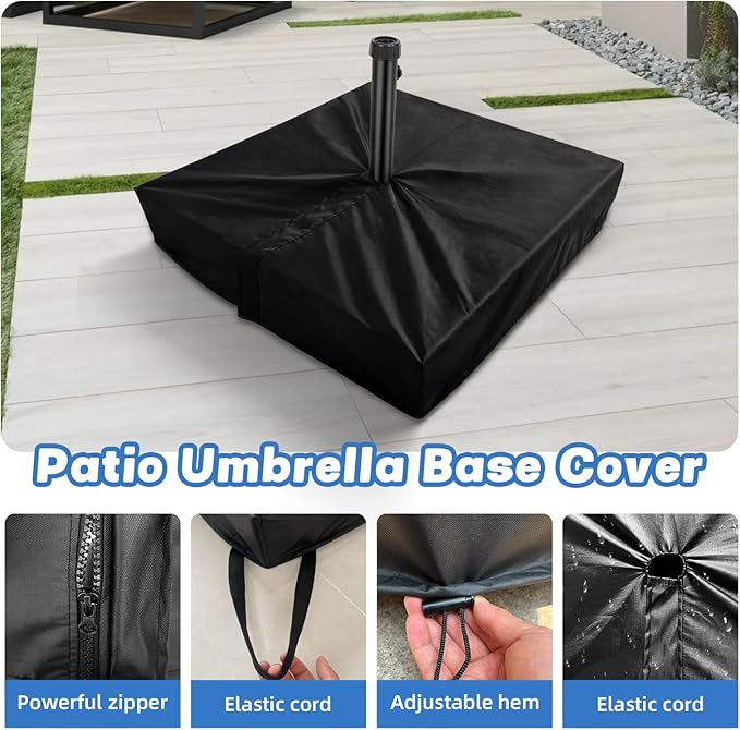 Patio Umbrella Base Cover Heavy Duty Polyester Weather-Resistant Waterproof Outdoor Offset Umbrellas Stand Base Covers 42"L x 42"W x 5"H Anti-UV Anti-Fade Outdoor Umbrella Base Cover Square (Black)