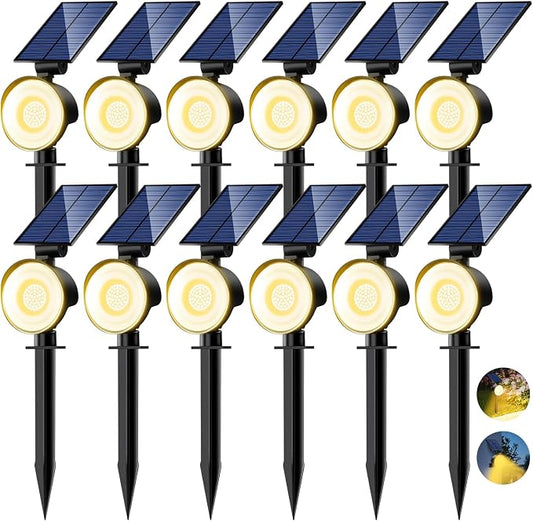 nipify Solar Spot Lights Outdoor Waterproof, Landscape Spotlights | Warm White, 12 Pack/53 LED/3 Modes, Adjustable Solar Panels, Auto On/Off, Uplights Lighting for Outside Tree Yard Flag Garden