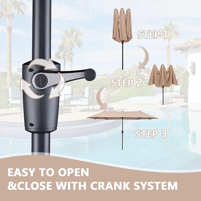 13Ft Large Patio Umbrella Outdoor Double-Sided Market Umbrella w/Easy Crank for Yard, Poolside, Deck, Khaki
