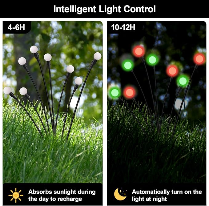 Solar Firefly Lights Outdoor Waterproof; 8 Modes Red and Green Firefly Swaying Solar Garden Lights Stakes for Outside Christmas Holiday Yard Patio Plant Garden Decor 4 Pack(Red & Green)