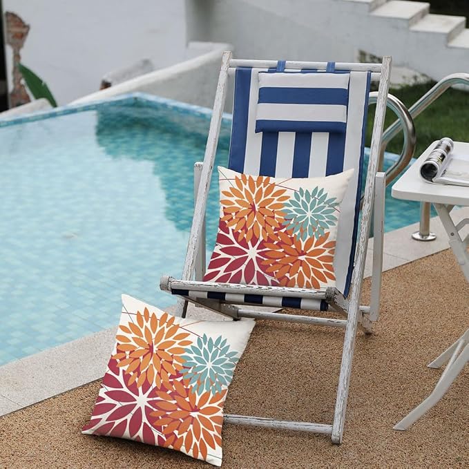 DFXSZ Pack of 2 Outdoor Waterproof Throw Pillow Covers 18x18 Burnt Orange | Polyester Colorful Spring Summer Floral Decorative Cushion Cases(NO INSERT),For Couch Patio Funiture Garden Home Decor