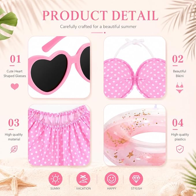 Hawaiian Swimsuit Bikini Goose Outfit, 23-inch Porch Goose Summer Costume with Swim Ring, Sunglasses & Hat, Summer Yard Decorations