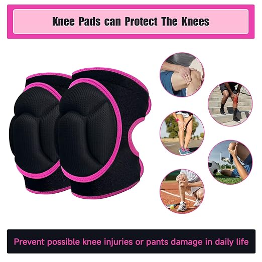 Knee Pads, Thick Sponge, Non-Slip Silicone & Adjustable Straps, for Gardening Maintain， Running, Mountaineering, House Working(Pink, Large)