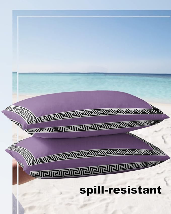 Prime Leader Outdoor Waterproof Pillow Covers Set of 2, Chinese Style Pattern Purple Background Patio Throw Pillow Covers, Decorative Cushion Case for Couch Sofa Furniture Garden, 20x12 Inch