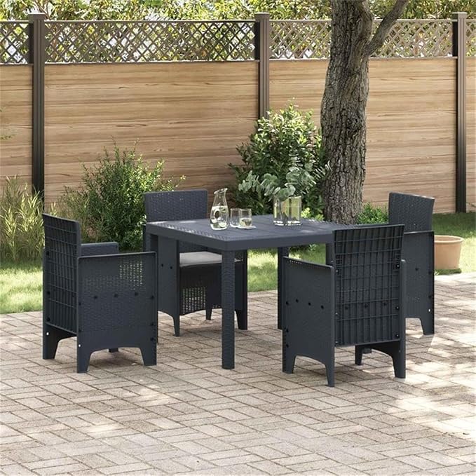 Afuera Living 5-Piece Poly Rattan Patio Dining Set, Anthracite Finish, UV-Resistant Material, Cushioned Armchairs, Square Table, Weather-Resistant Outdoor Furniture for Terrace or Garden Dining