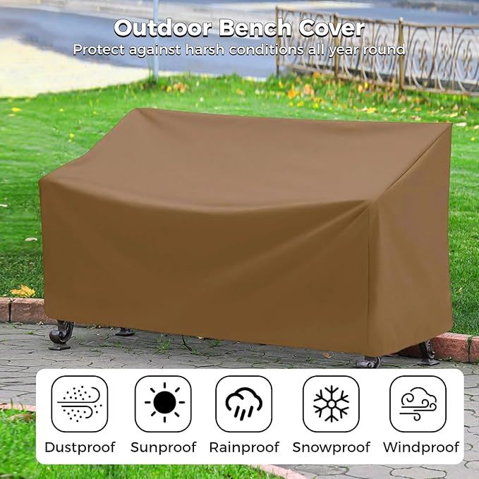 Outdoor Bench Cover, Waterproof Outdoor Patio Furniture Cover for 4-Seater Bench, Durable Oxford Cloth Garden Sofa Chair Cover, 75" L x 26" W x 35" H (Khaki, 75" L x 26" W x 35" H)