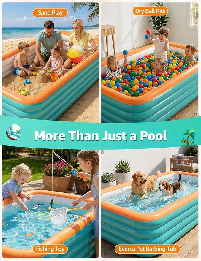 Large Inflatable Pool for Adults - 120" X 68" X 27" 4-Layer Full-Sized Swimming Pool Ideal for Backyard Garden Outdoor Easy Setup Perfect for Family Blow up Pool