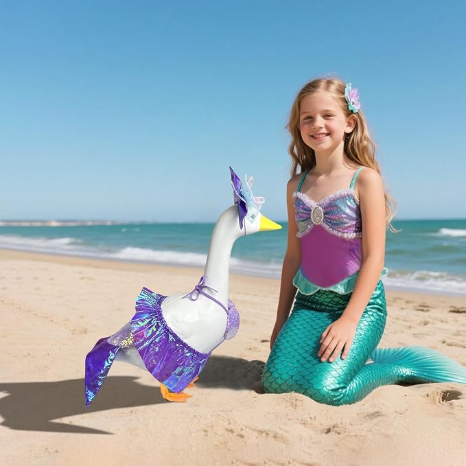 Mermaid Goose Outfits, 23 inch Bikini Porch Goose Summer Outfit. Cute Goose Clothes for Cement Goose Statue Decor