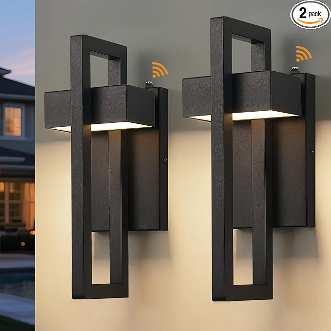 16.5'' LED Outdoor Wall Sconce Dusk to Dawn Outdoor Lighting, Modern Exterior Lighting Fixtures, Black LED Front Porch Lights Outside Wall Mount Lights for House, Hallway, 3000K, 2 Pack