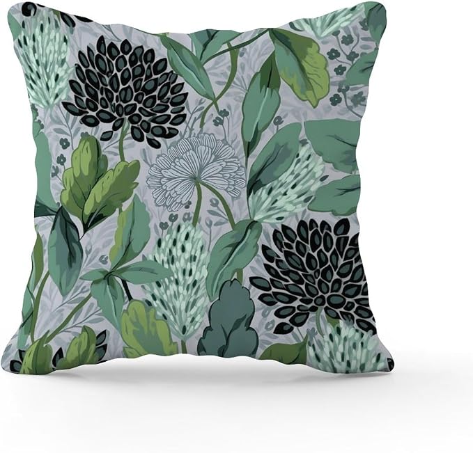 Chinoiserie Floral Outdoor Throw Pillow Covers Green Black Lotus Flower Waterproof Throw Pillowcase 18x18 in Classic Accent Throw Pillow Covers for Patio Furniture Porch