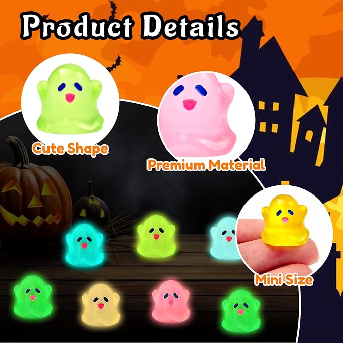 80 Pcs Halloween Luminous Mini Resin Ghost Figures Miniature Figurines | Tiny Little Plastic Ghost Statues Glow in the Dark, Halloween Vase Filler Micro Landscape Fairy Garden Party Decor