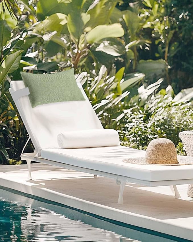 Outdoor Pillow for Chaise Lounge Chair Sage Green Rustic Vintage Burlap Texture Outdoor Pillows Waterproof with Adjustable Strap Headrest Lumbar Pillows for Garden Patio Furniture 2 Pack 12" x 20"