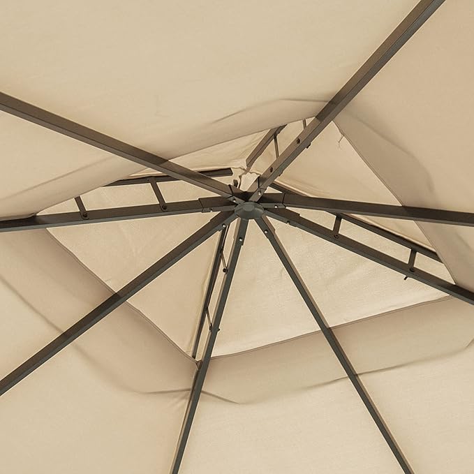 Outsunny 10' x 10' Patio Gazebo, Aluminum Frame Double Roof Outdoor Gazebo Canopy Shelter with Netting & Curtains, for Garden, Lawn, Backyard and Deck, Khaki
