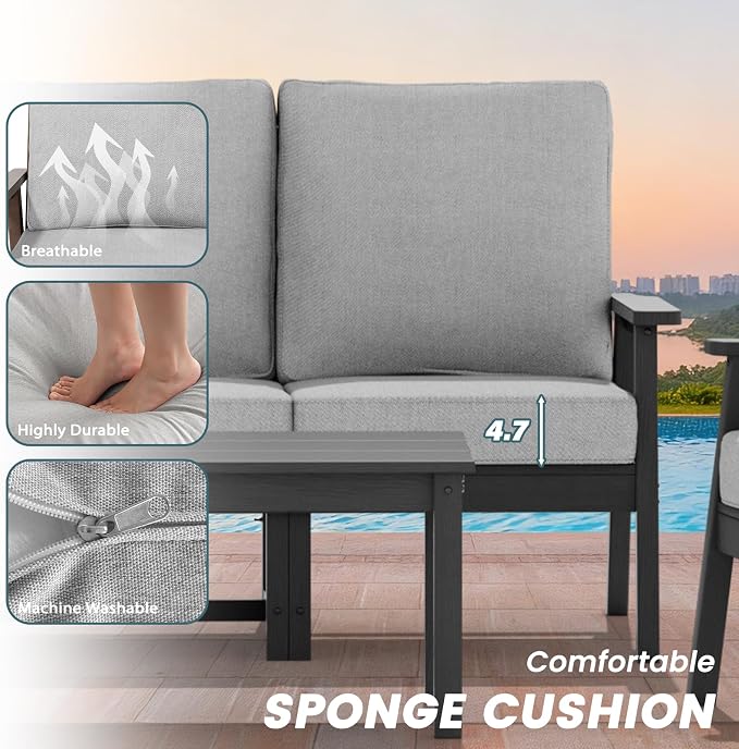 Ayge AYGEHDPE Patio Furniture Set,7 Piece Sectional Outdoor Furniture Set, All Weather Outdoor Couch Set Patio Conversation Set for Deck, Lawn, Grey
