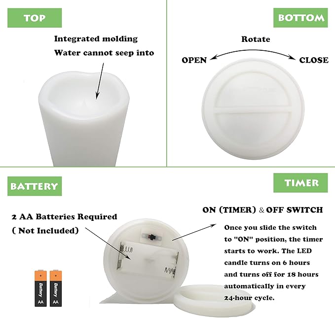 Waterproof Outdoor Flameless Pillar Candles with Timer Battery Operated Electric LED Candle Set for Gift Home Décor Party Wedding Supplies Garden Halloween Christmas Decoration, 2 Pack, 3” x 5”