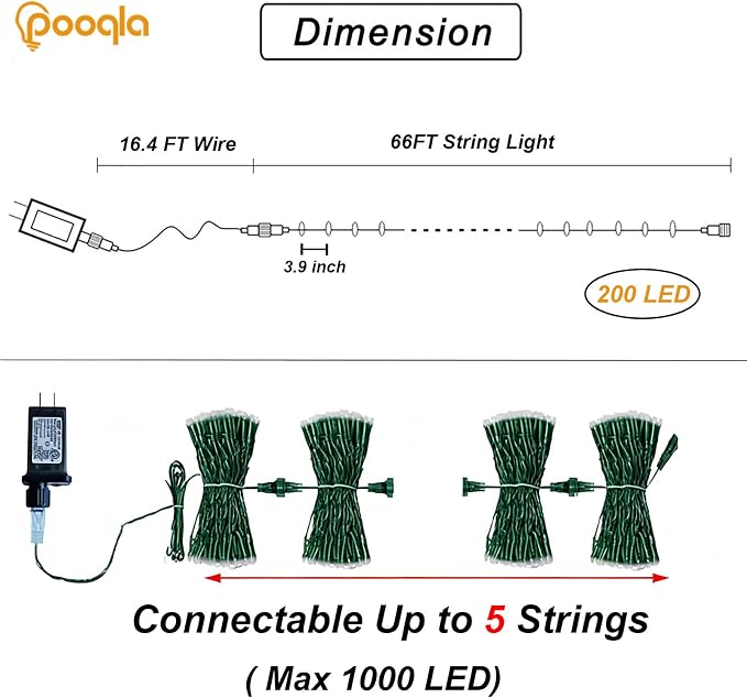 200 LED Orange Purple Halloween Lights Outdoor String Lights, 66 ft | Green Wire Waterproof Twinkle Fairy Lights with Timer, 8 Modes Connectable String Lights Indoor Halloween Decorations