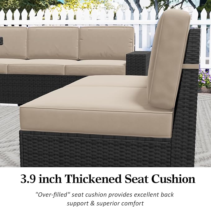 LayinSun 6 Pieces Patio Furniture Set, Black Rattan Modular Sectional Outdoor Conversation Sofa Set