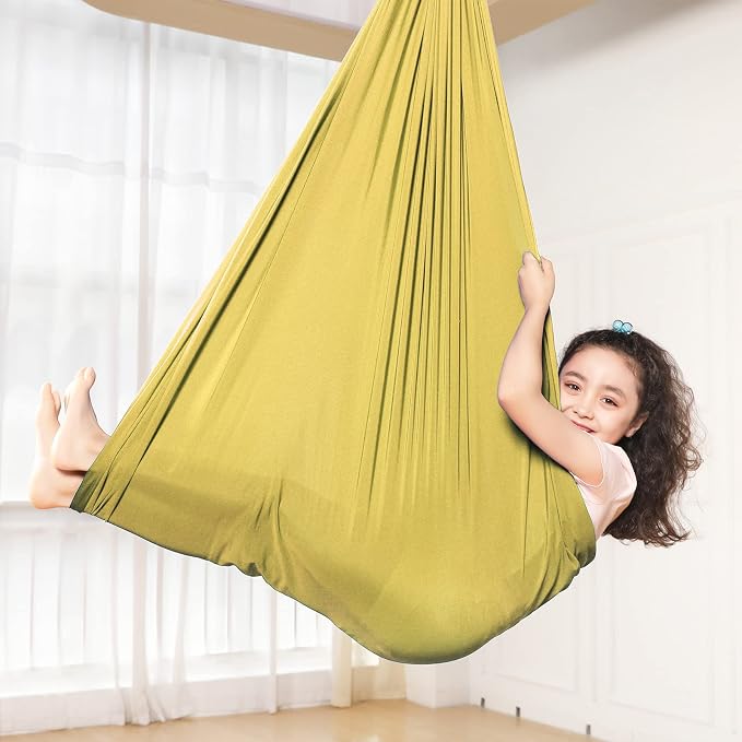 Kids Sensory Therapy Swing Hammock Children's Swing Hammock Indoor Elastic Cuddle Pod Swing for Autism Boys Girls with ADHD SPD Asperger's Sensory Integration Special Needs (Gold)