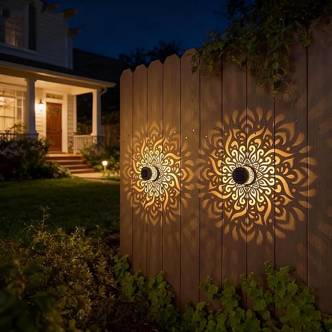 Decorative Solar Mandala Lights, 2026 New Mandala Solar Lights Outdoor, Mandala Theme Waterproof Fence Light, Shadow Projection Landscape Lighting for Backyard,Patio,Walkway,Lawn,Porch Decor (#A,2)