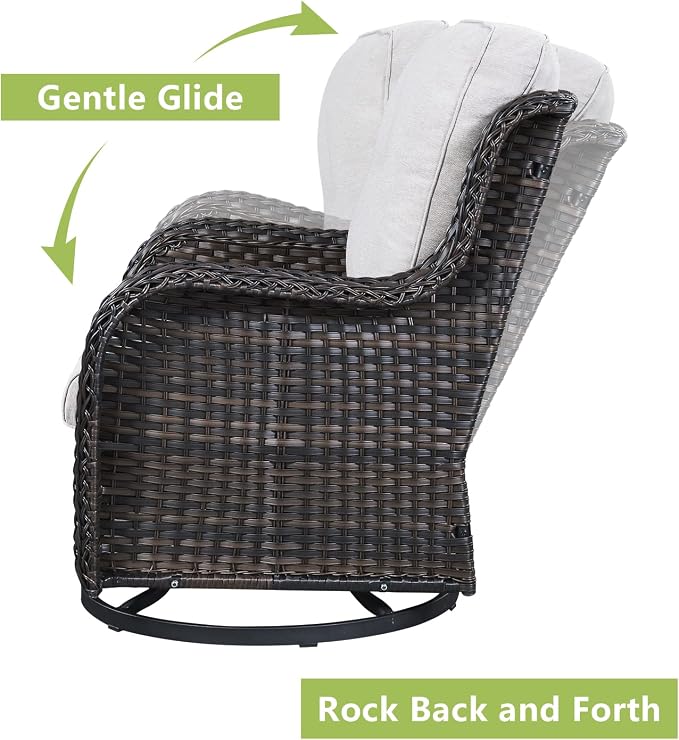 Rilyson Wicker Patio Furniture Set - 5 Piece Rattan Outdoor Sectional Conversation Sets with 2 Swivel Rocking Chairs,2 Ottomans and 1 Side Table for Porch Deck Garden(Brown/Beige)