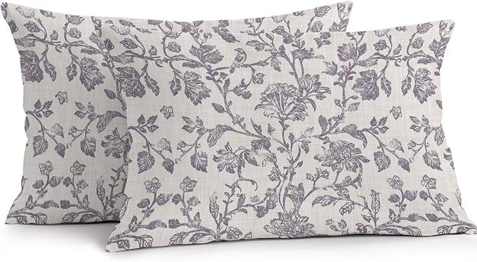 Purple Floral Leaf Outdoor Pillow Covers 20x12 Inch Lumbar Pillow Covers Set of 2 Waterproof Decorative Throw Pillow Cases Retro Farmhouse Plant Tree Branch Cushion Covers for Patio Furniture Garden