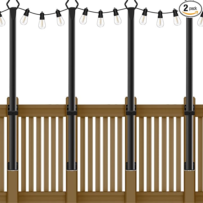 NUERPO 4 Pack String Light Poles,5Ft Metal Poles for Outdoor String Lights,Outdoor Light Poles with Post,Poles/Stand for Outside,Patio,Deck,Backyard,Garden Wedding,Party
