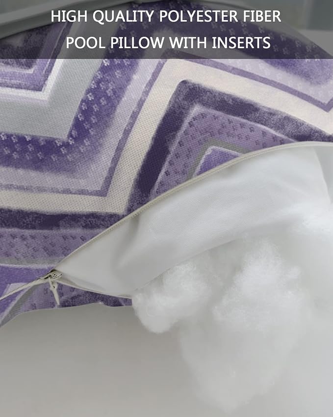 Outdoor Pillows Covers with Inserts Northern Europe Purple Geometric Wave Stripes Waterproof Recliner Pillow with Adjustable Strap Throw Pillows for Patio Furniture Pool Lounge Chair, 11x16 inch, 1PCS