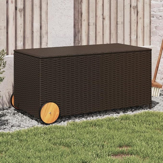 Outdoor Storage Box with Wheels 50.2 Gal Brown PE Rattan Deck Box for Patio Furniture, Water-Resistant Bag & Durable Steel Frame Garden Storage Container