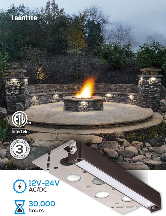 LEONLITE 7 Inch LED Hardscape Lighting, Update Retaining Wall Lights, LED Landscape Lighting, 12-24V AC/DC Paver Light Low Voltage, 3W/4W/5W Dimmable Outdoor Step Lights, 5000K Daylight, ETL, 4 Pack