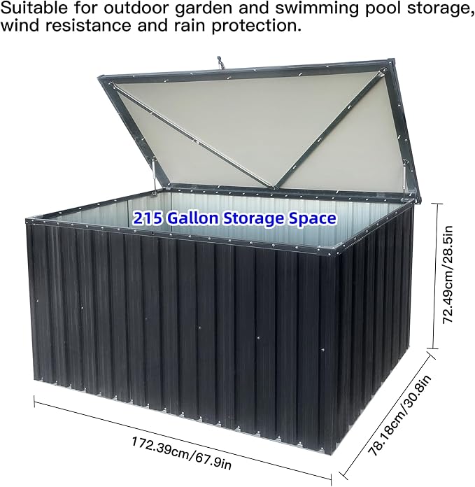 Outdoor Metal Storage Box 215 Gallon, Patio Deck Box for Cushions, Tools & Toys, Weather-Resistant Garden Storage Container for Backyard, Patio & Terrace