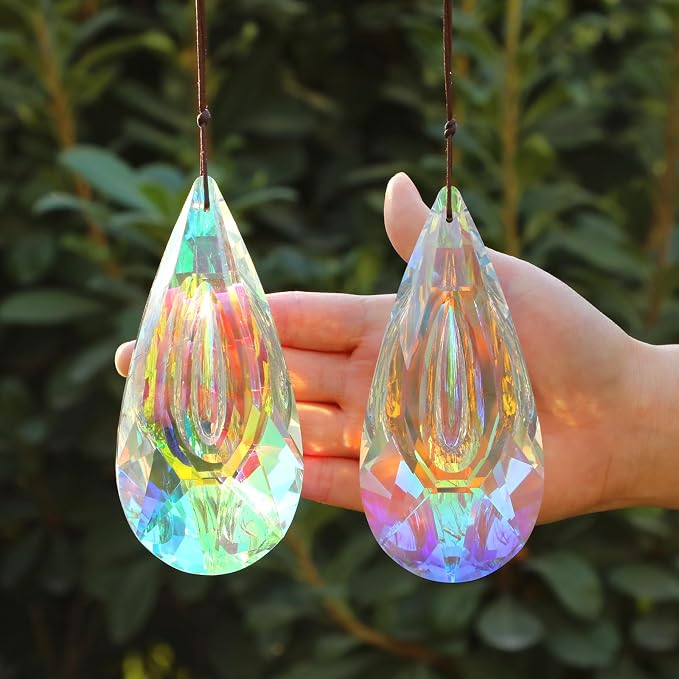 120mm Crystal Suncatcher, 2 Pack Large Prism Sun Catchers Indoor Windows | Hanging Ornaments Rainbow Maker Pendant for Outdoor Garden Chandelier Birthday Wedding Party Valentines Day Gifts for Women
