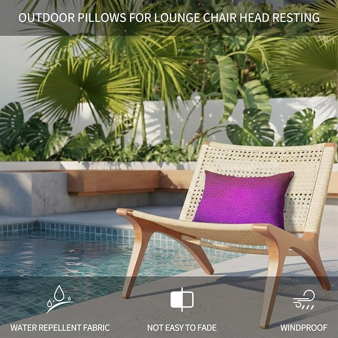 Chaise Lounge Headrest Pillow 1 Pack, Purple Red Ombre Waterproof Chair Pillows with Insert & Adjustable Elastic Strap for Beach Pool Recliner, Geometric Stained Glass Outdoor Patio Pillow