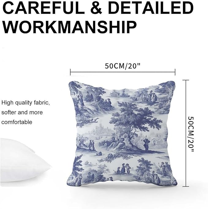 Navy White Blue Decorative Toile Print Throw Pillow Covers French Charmed Life Toile Cushion Cover 20x20 INRustic Accent Outdoor Waterproof Decorative Pillow Cover for Patio Funiture Garden