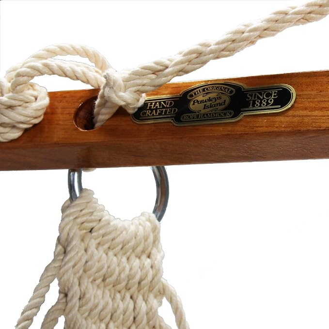 Original Pawleys Island Sunbrella Cushioned Single Swing in Cove Pebble with Oak Spreader Bar, Handcrafted in The USA, 350 LB Weight Capacity, 24 in. L x 24 in W x 24 in. D