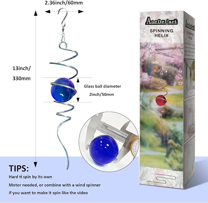 Aoedelyart Wind Spinner Tail Gazing Ball Spiral Tail Wind Spinner Stabilizer Sun Catcher Visual Illusion in Spinning Yard Art Decor,Indoor Outdoor Garden Decoration Wind Sculptures-13 in(Dark Blue)