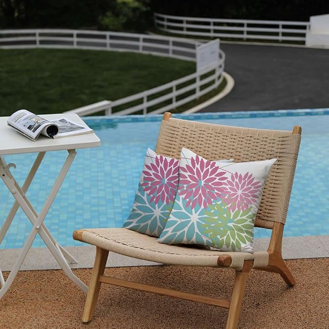DFXSZ Pack of 2 Outdoor Waterproof Throw Pillow Covers 20x20 Pink Blue | Polyester Colorful Spring Summer Floral Decorative Cushion Cases(NO INSERT),For Couch Patio Funiture Garden Home Decor