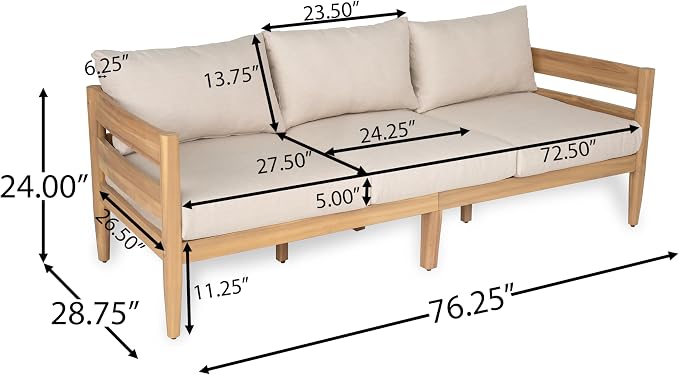 Christopher Knight Home Kory 5-Piece Acacia Wood Patio Furniture Set, Outdoor Conversation Sofa Chat Set with Club Chair and Coffee Table, Patio 7-Seater Seating Group for Backyard Balcony, Teak+Beige