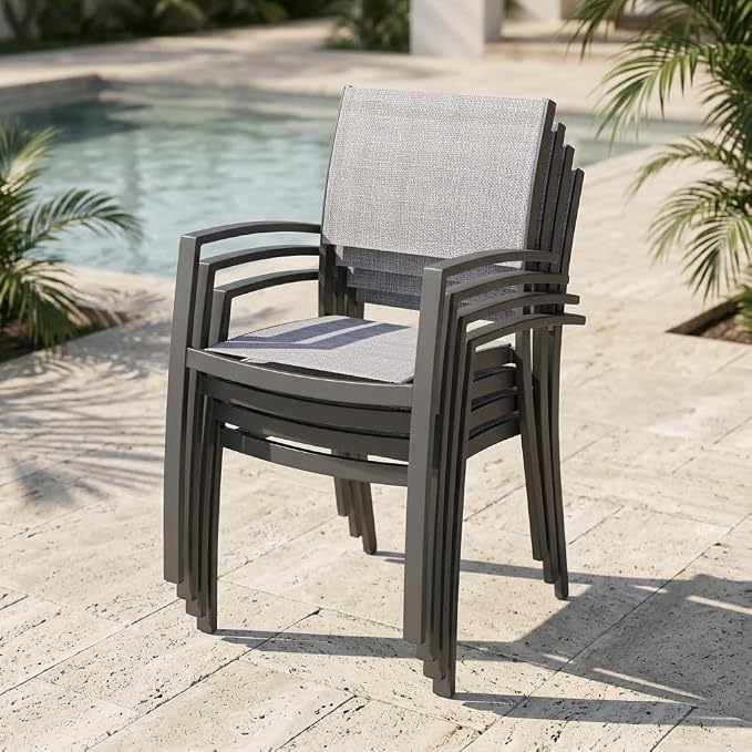 Amazonia Franklin 4-Piece Aluminum Stackable Patio Dining Chairs | Ideal for Outdoors and Indoors