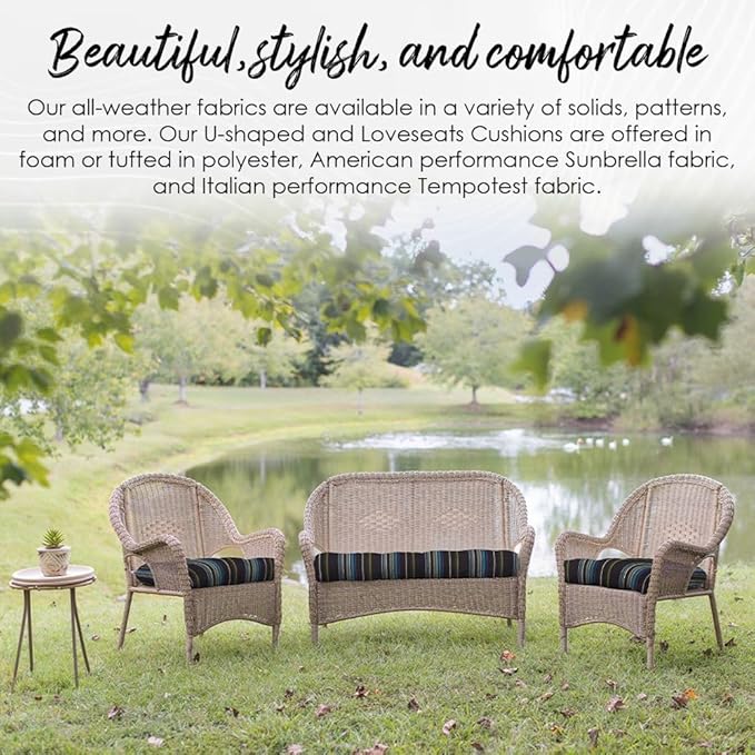 RSH DECOR: Tufted U-Shapes & Lumbars 2 of Each | 19” x 19” & 20" x 12" | Water-Resistant Spun Fabric | Outdoor Wicker Cushions & Support Pillows for Patio Furniture | Orange