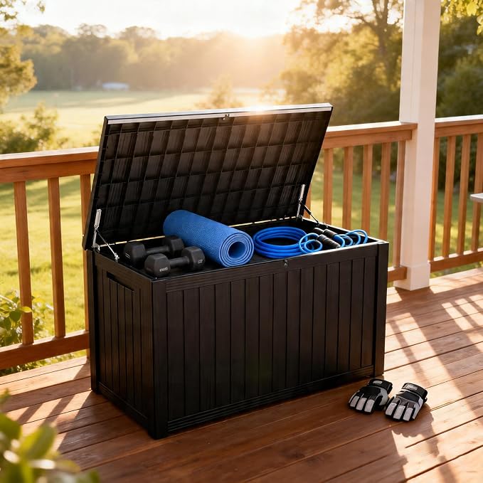 Large Outdoor Storage Box, 200 Gallon Deck Box, Lockable Outside Storage Bin, Waterproof Container with Reinforced Hydraulic Rod for Patio Cushions, Garden Tools, Sports Equipment